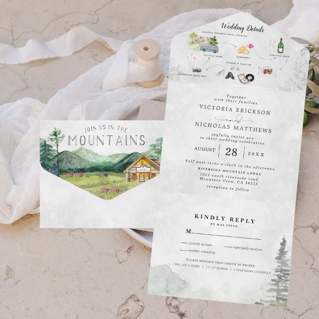 Rustic Forest Mountain Wedding All In One Invitation (Creator Uploaded)