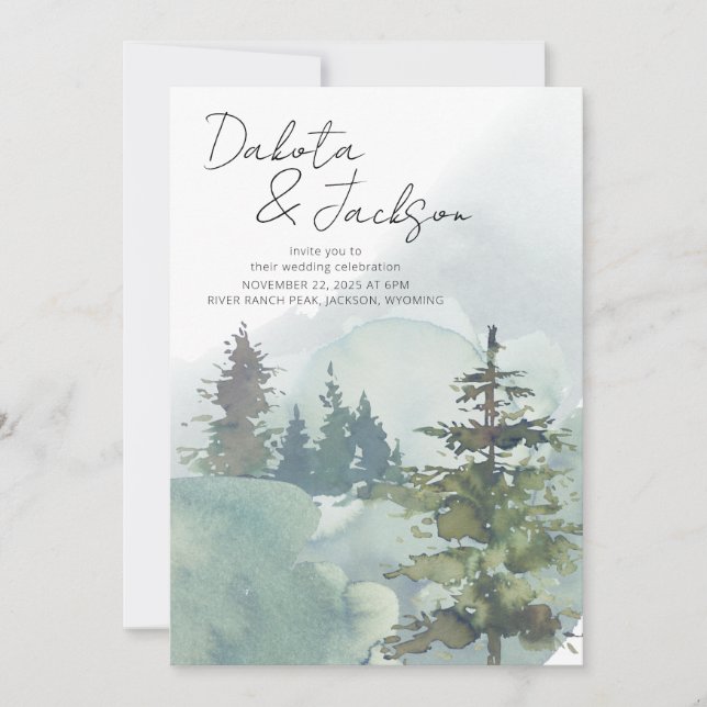 Rustic Forest Mountain Wedding Invitation (Front)