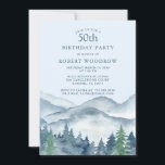 Rustic Forest Mountains 50th birthday Party Invitation<br><div class="desc">Rustic watercolor blue mountains forest 50th birthday party invitation theme. Solid blue on the back of the invitation.</div>