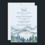 Rustic Forest Mountains 50th birthday Party Invitation<br><div class="desc">Rustic watercolor blue mountains forest 50th birthday party invitation theme. Solid blue on the back of the invitation.</div>