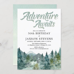 Rustic forest mountains adventure awaits birthday invitation