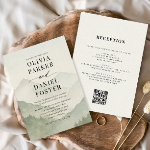 Rustic Forest Mountains QR Code Wedding  Invitation
