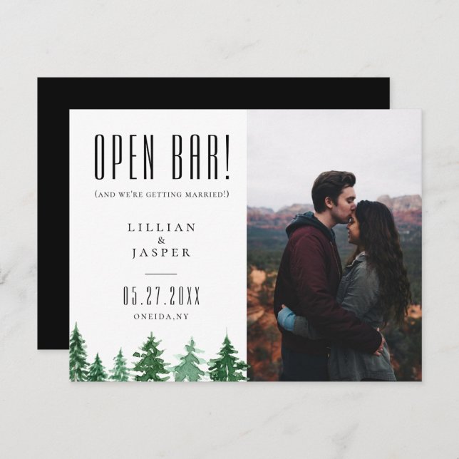 Rustic Forest OPEN BAR Save the Date Humour Announcement (Front/Back)