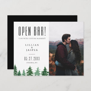 Rustic Forest OPEN BAR Save the Date Humour Announcement