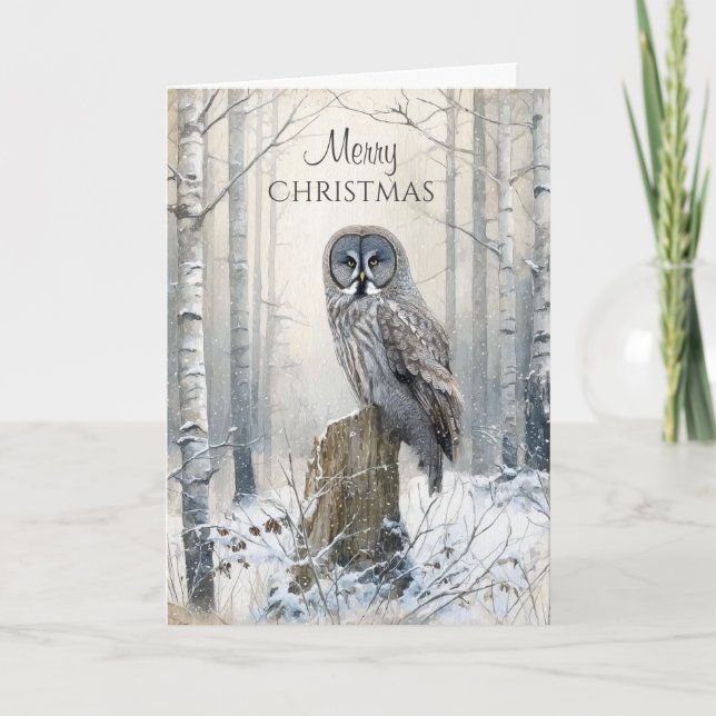 Rustic Forest Owl Christmas  Card (Front)