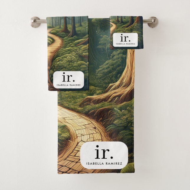 Rustic Forest Path with Name & Monogram Bath Towel Set (Insitu)