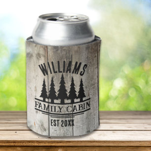 Rustic Forest Personalised Family Cabin Name Est Can Cooler
