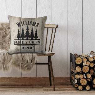 Rustic Forest Personalised Family Cabin Name Est Cushion