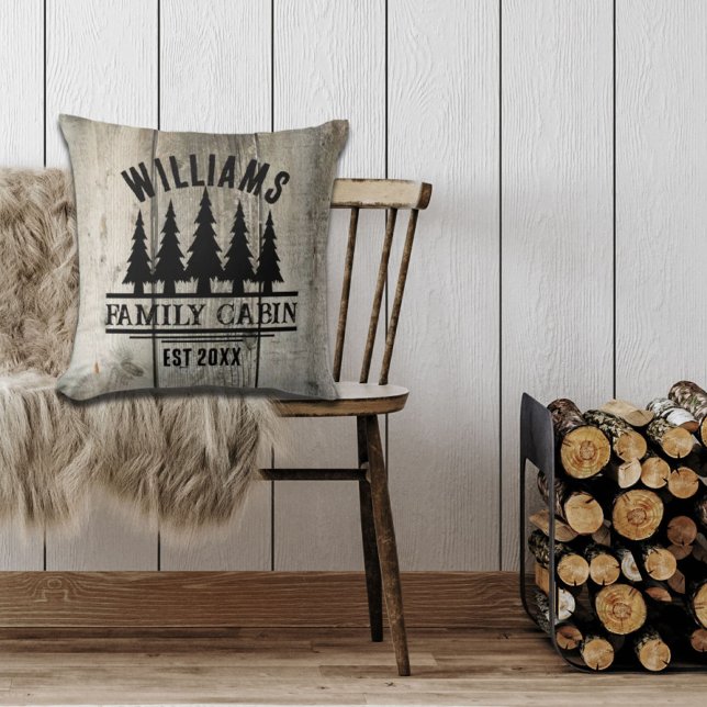 Rustic Forest Personalised Family Cabin Name Est Cushion (Rustic Forest Personalized Family Cabin Name Est Throw Pillow)