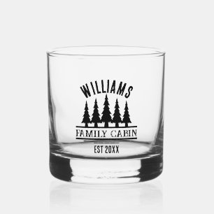 Rustic Forest Personalised Family Cabin Name Est Whiskey Glass