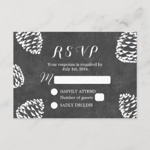 Rustic Forest Pine Cones Chalkboard Wedding RSVP Card