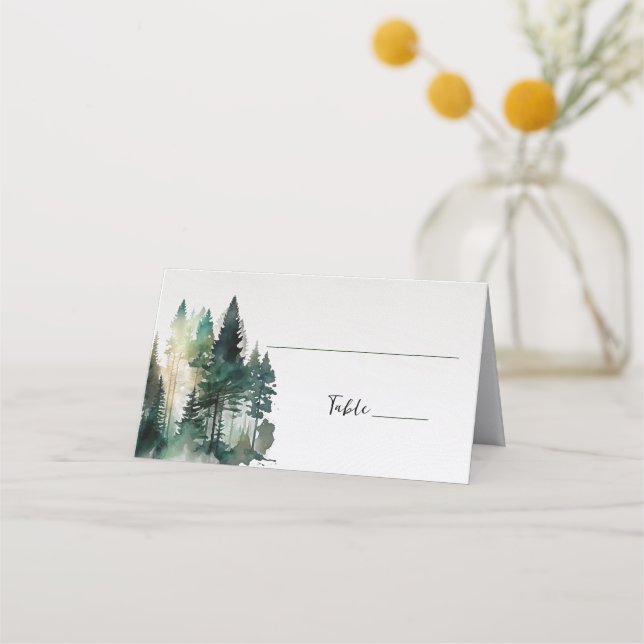 Rustic Forest Pine Trees Place Card (Front)