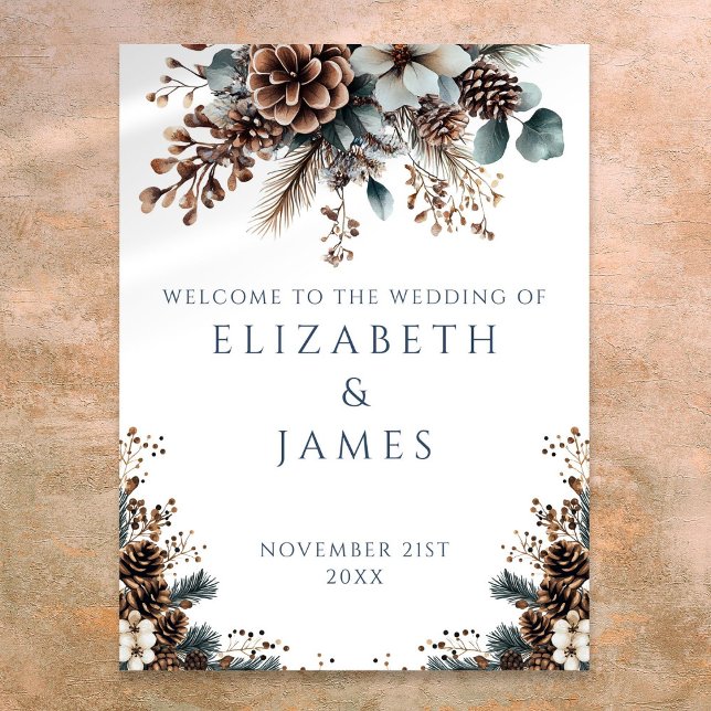 Rustic Forest Pinecone Floral Wedding Welcome Sign (Rustic Forest Pinecone Floral Wedding Welcome Sign)