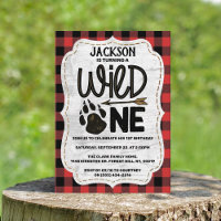 Rustic Forest Plaid Bear Paw Boys 1st Birthday