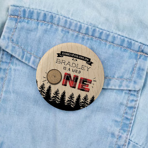 Rustic Forest Plaid Lumberjack Boys 1st Birthday 3 Cm Round Badge