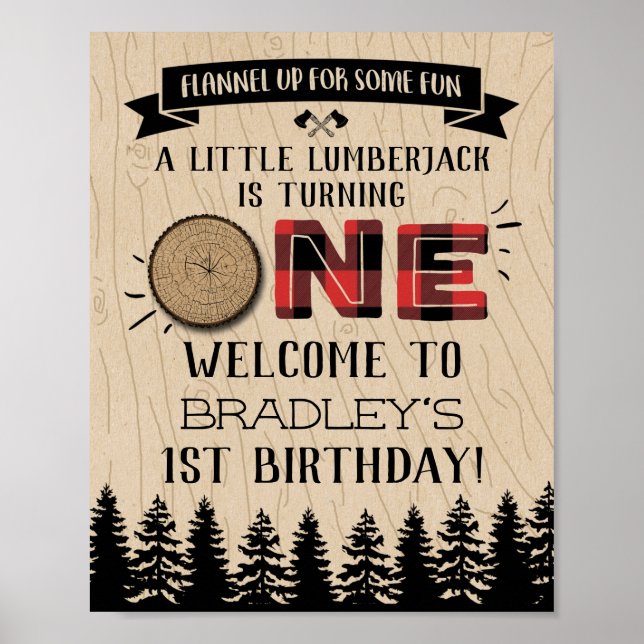 Rustic Forest Plaid Lumberjack Boys 1st Birthday Poster (Front)