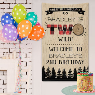 Rustic Forest Plaid Lumberjack Boys 2nd Birthday Banner