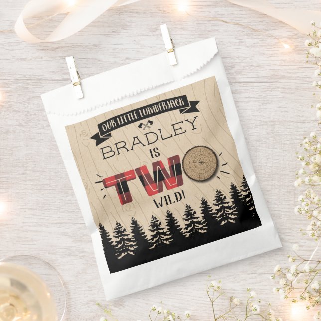 Rustic Forest Plaid Lumberjack Boys 2nd Birthday Favour Bags (Clipped)