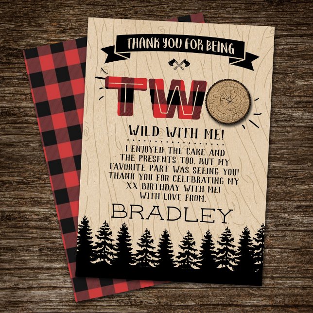 Rustic Forest Plaid Lumberjack Boys 2nd Birthday Thank You Card (Creator Uploaded)