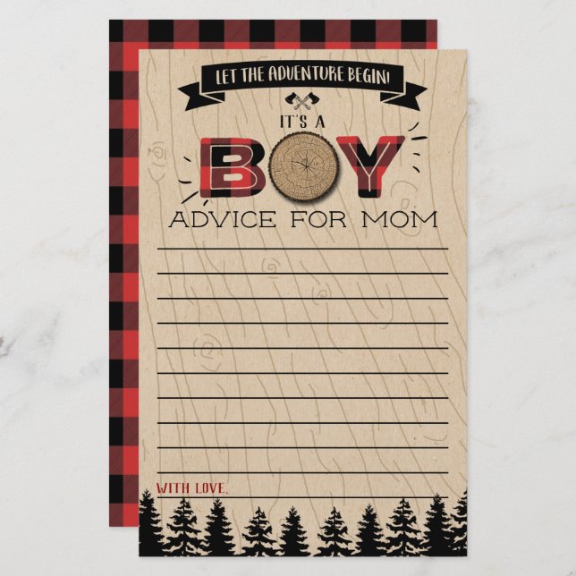 Rustic Forest Plaid Lumberjack Boys Baby Advice (Front/Back)