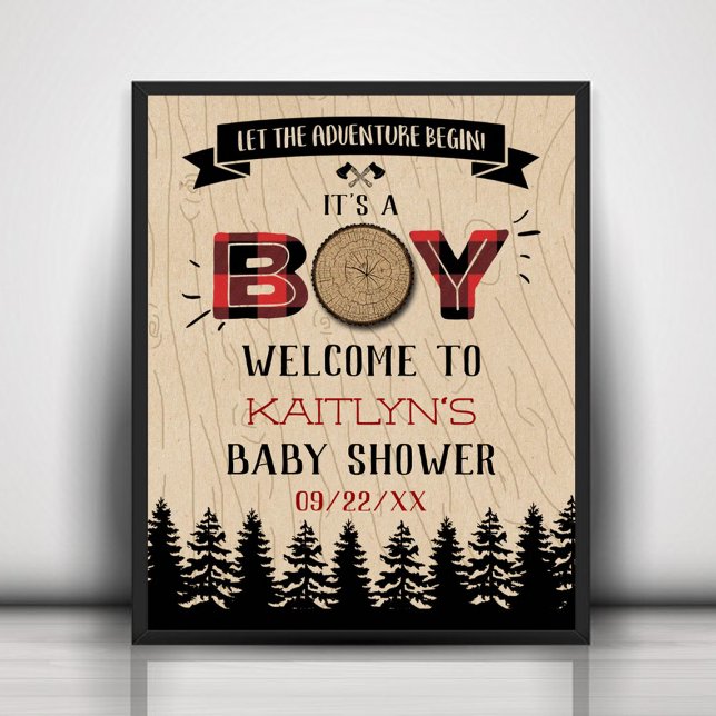 Rustic Forest Plaid Lumberjack Boys Baby Shower Poster (Creator Uploaded)