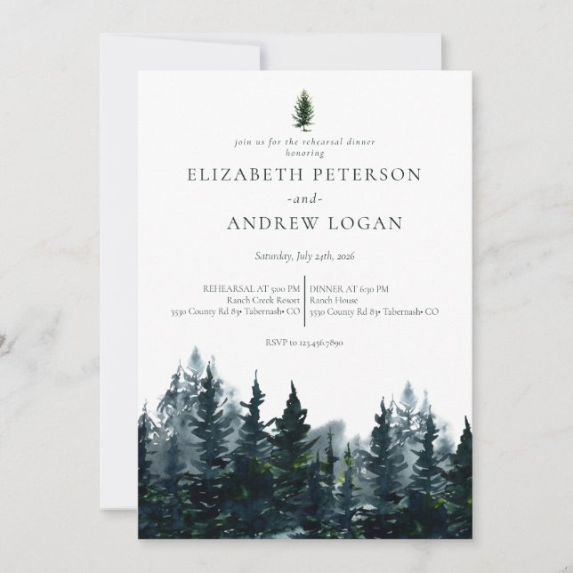  Rustic Forest | Rehearsal Dinner Invitation (Front)