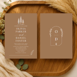 Rustic Forest Simple Line Art Wedding Invitation