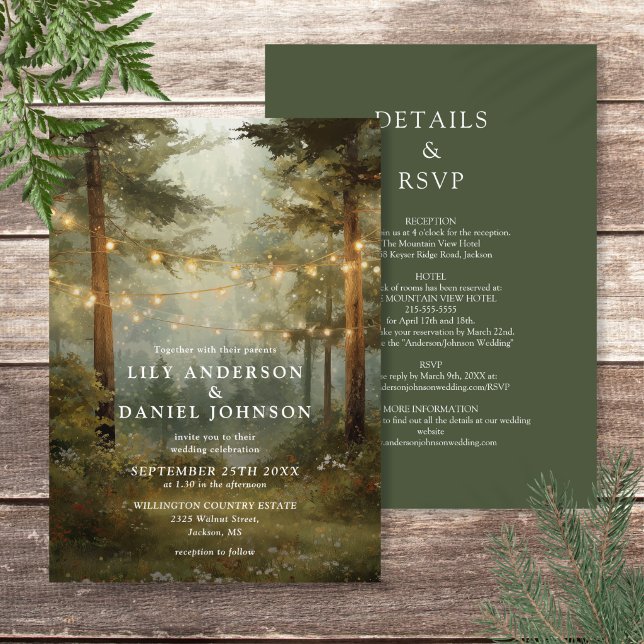 Rustic Forest String Lights All In One Wedding Invitation (Rustic Forest String Lights All In One Wedding Invitation)
