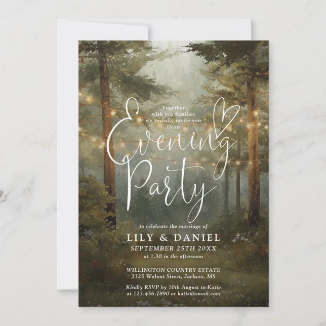 Rustic Forest String Lights Wedding Evening Party Invitation (Front)