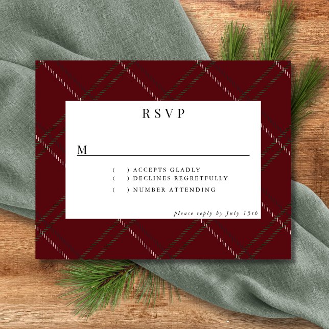 Rustic Forest Tartan Plaid Red Black Green White RSVP Card (Creator Uploaded)