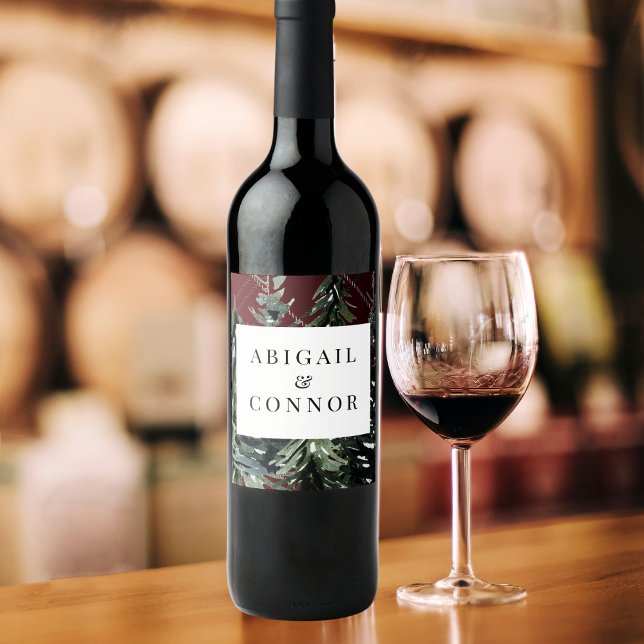 Rustic Forest Tartan Plaid Red Black Green White Wine Label (Creator Uploaded)