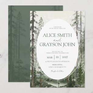 Rustic Forest Tree Classic Watercolor Wedding  Invitation