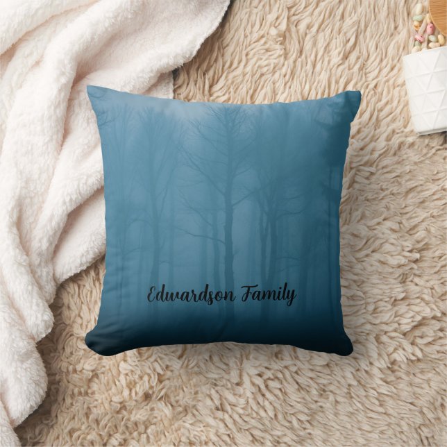 Rustic forest trees in the mist monogram name cushion (Blanket)