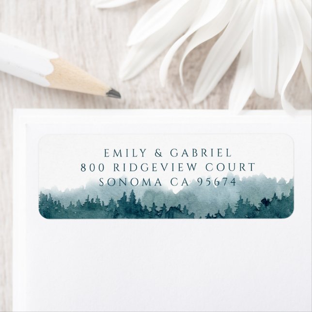 Rustic Forest Watercolor Couple Return Address (Insitu)