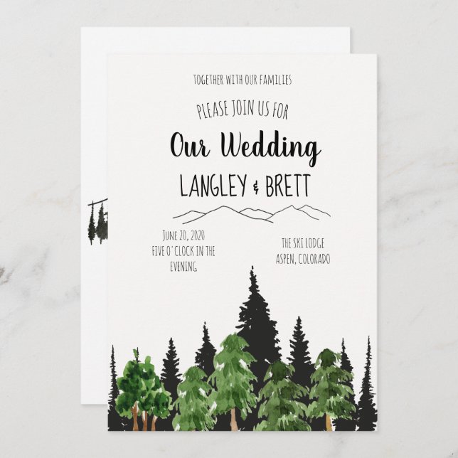 Rustic Forest Watercolor Wedding Invitation (Front/Back)