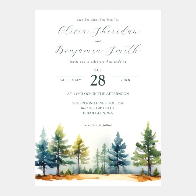 Rustic Forest Watercolor Wedding  Invitation (Front)