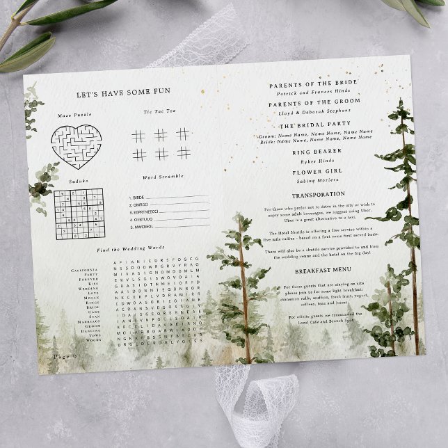 Rustic Forest Waterfall Wedding Program with Games (Creator Uploaded)