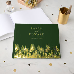 Rustic Forest Wedding Gold Foil Guestbook
