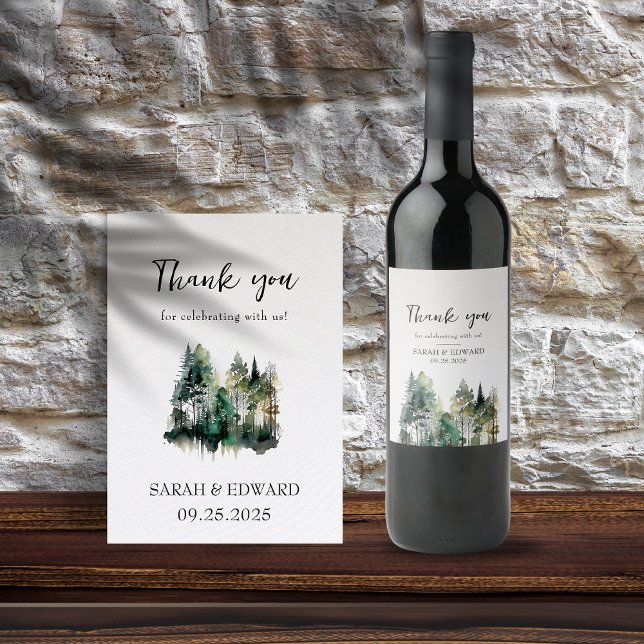 Rustic Forest Wedding Wine Label (Rustic Forest Pine Trees Wedding
)