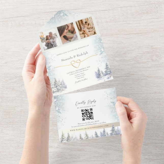 Rustic Forest Winter Wedding All In One Invitation (Tearaway)