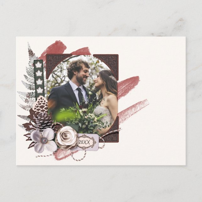 Rustic Forest Winter Wedding Photo Thank You Card (Front)