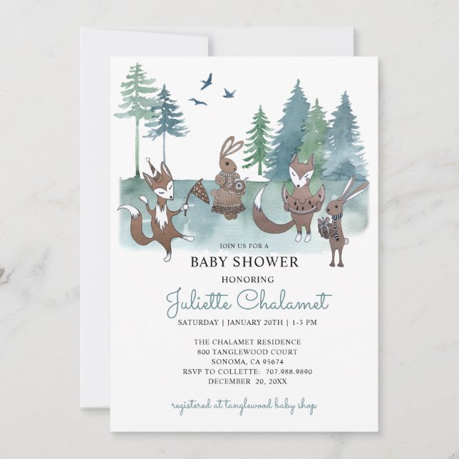Rustic Forest Woodland Animals Baby Shower Invitation (Front)