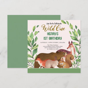 Rustic Forest Woodland Animals Wild One Birthday Invitation