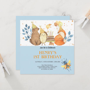 Rustic Forest Woodland Animals Wild One Birthday Invitation