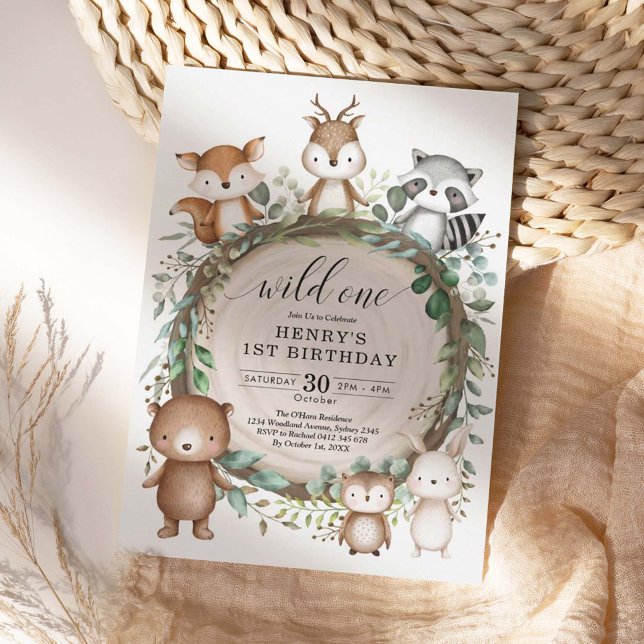 Rustic Forest Woodland Animals Wild One Birthday Invitation (Creator Uploaded)