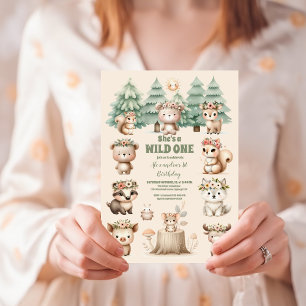 Rustic Forest Woodland Animals Wild One Birthday Invitation