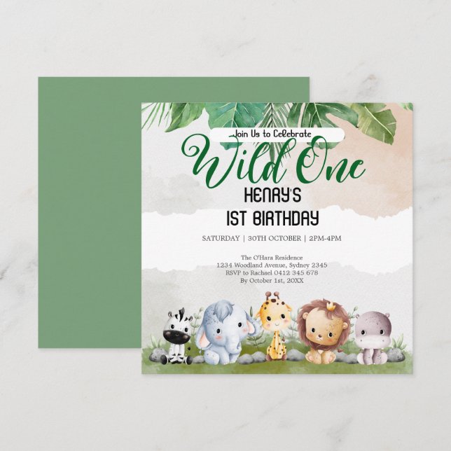 Rustic Forest Woodland Animals Wild One Birthday Invitation (Front/Back)