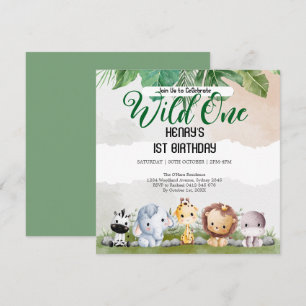 Rustic Forest Woodland Animals Wild One Birthday Invitation