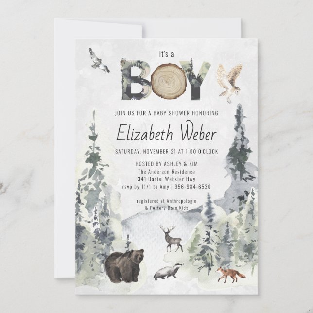 Rustic Forest Woodland Bear Baby Shower Invitation (Front)