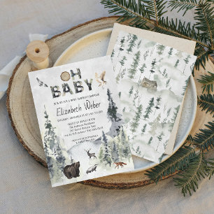 Rustic Forest Woodland Bear Baby Shower Invitation